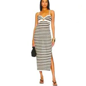 House Of Harlow Cream/black Stripe Knit Halter Dress - M